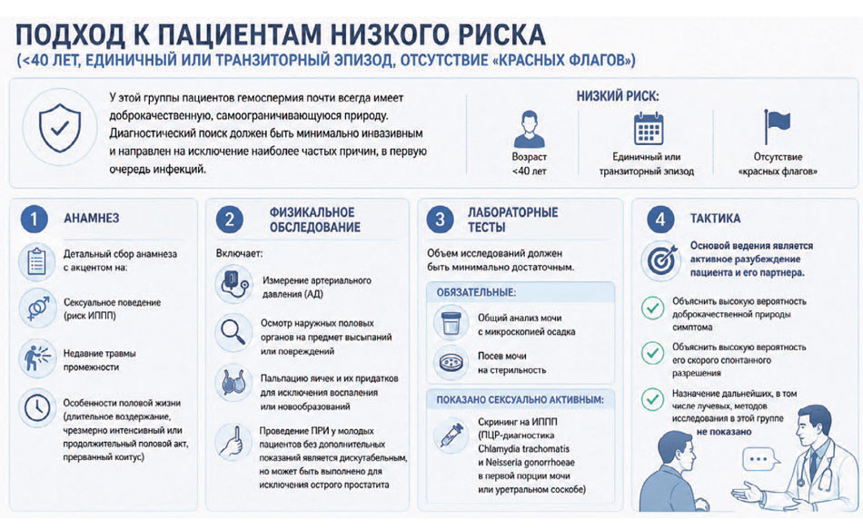 Рис. 2. Ведение пациентов с гемоспермией низкого риска