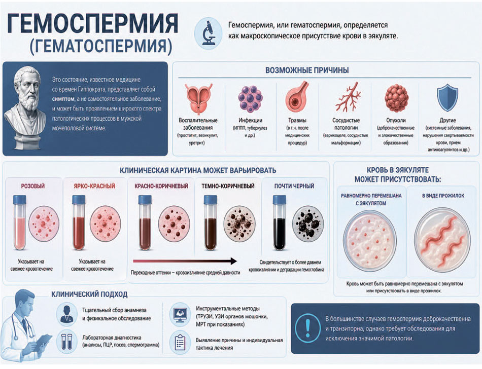 Рис. 1. Причины и клиническая картина гемоспермии