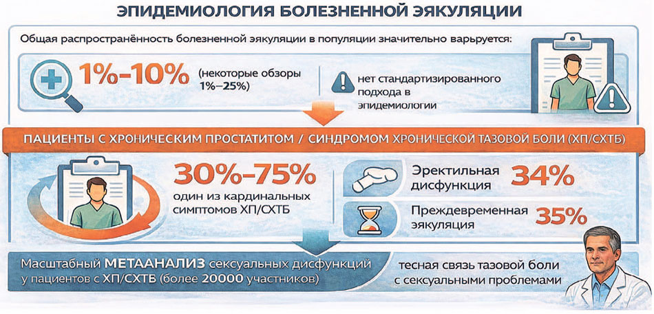 Рис. 1. Эпидемиология болезненной эякуляции